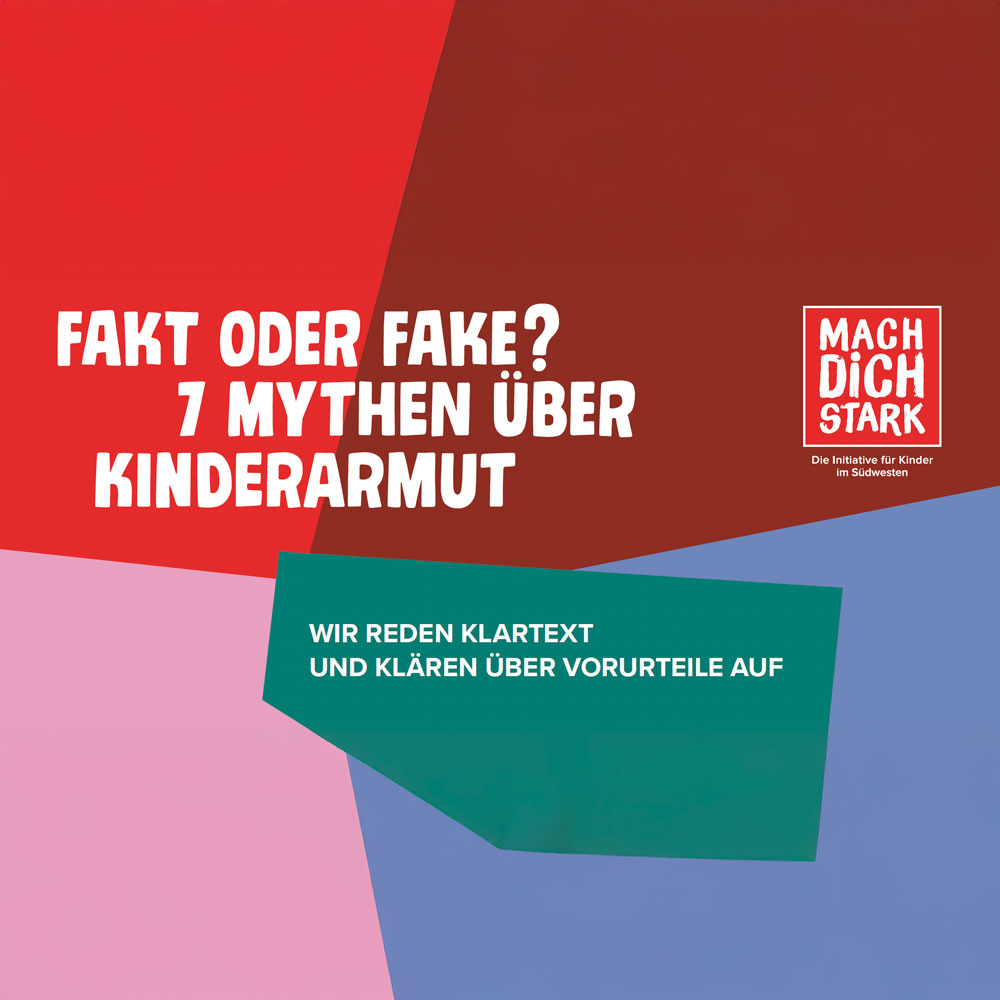Bunter Hintergrund und Text: Fakt oder Fake? 7 Mythen über Kinderarmut